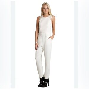 BCBG Lace Shoulder Jumpsuit Ivory Size 2 NWT Elegant Sleeveless